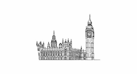 Obraz premium A black and white sketch of the Houses of Parliament and Big Ben