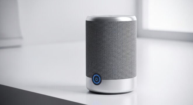 Modern Wireless Speaker with Blue Light Ring on White Surface