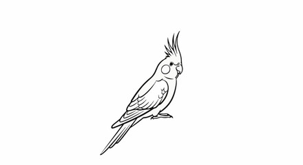 Obraz premium A black and white line drawing of a cockatiel perched