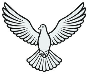 Obraz premium White dove with spread wings, symbol of peace and freedom, cartoon illustration