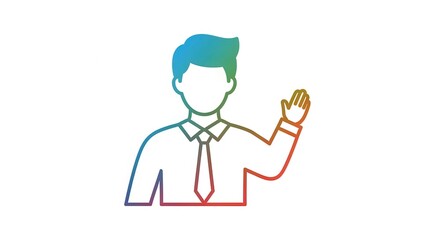 Fototapeta premium Professional male avatar icon in vibrant gradient outline raising a welcoming hand gesture