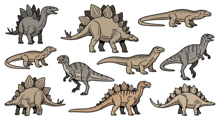 Collection of various dinosaur illustrations in different poses. © su