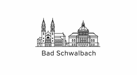 Fototapeta premium A line drawing of a town skyline with two towers and a dome