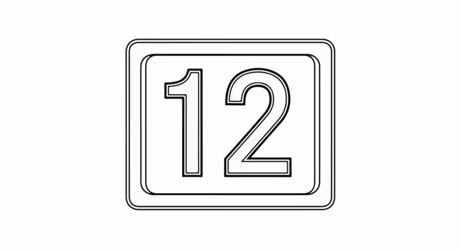 A minimalist graphic of the number twelve within a double-lined border