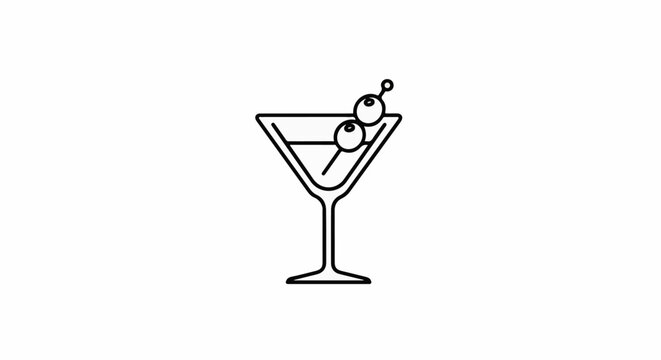 A minimalist outline of a martini glass with two olives on a pick