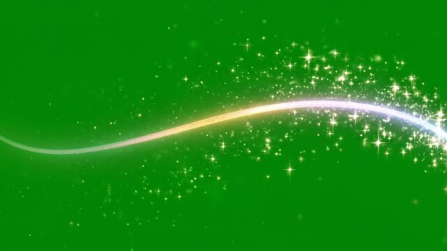 A vibrant sparkling magical light trail with glitter particles gracefully moves in a beautiful wavy curve pattern across the screen generating a dazzling effect
