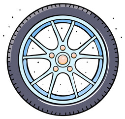 Obraz premium Cartoon Style Tire and Wheel Illustration for Car Components and Maintenance