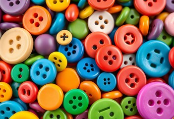 Fototapeta premium Vibrant, assorted buttons in diverse shapes and colors, close-up, craft project, buttons