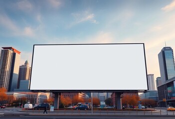 Obraz premium Giant empty billboard stretches across cityscape, design, clouds