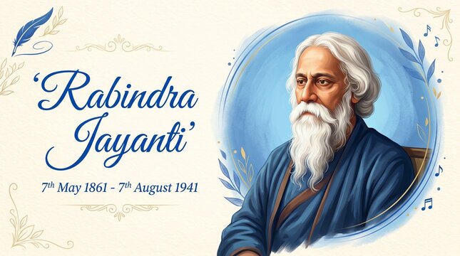 rabindranath, tagore, jayanti, wide, banner, dark, artistic, background, writer, poet, dark background, philosopher, illustration, 22, shey, shrabon, rabindra, social, media, post, web, status, author