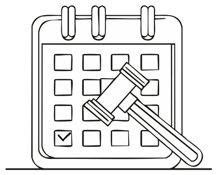 Calendar with Check Mark and Gavel Outlined Icon Legal Deadline Court Date