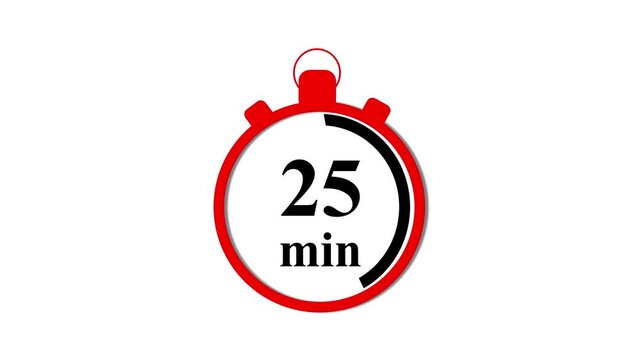 25 minute stopwatch timer animation, countdown clock for productivity and time management