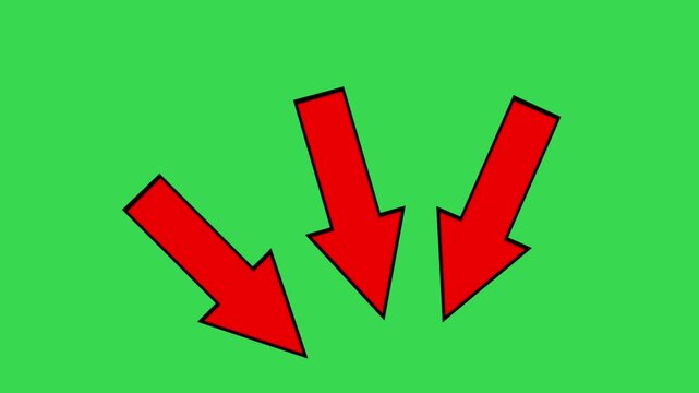 Animated Three Red Arrows Pointing Down with Bounce Effect - Green Screen Chroma Key