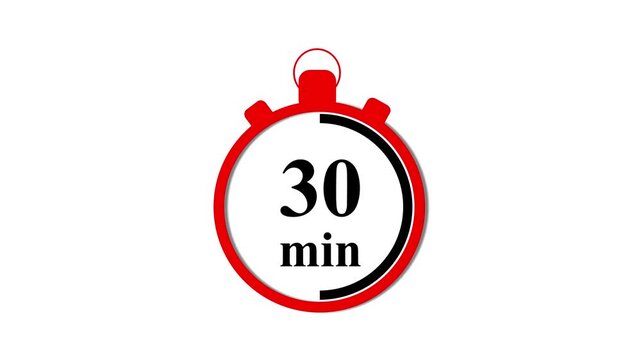 30 minute countdown timer animation, red stopwatch for time management and productivity projects 30 minutes