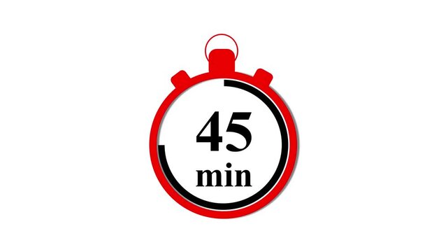 45 minute stopwatch timer animation on white background, for time management, and countdown projects, 45 minutes