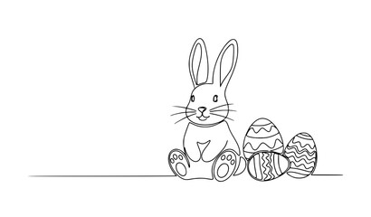 Obraz premium Easter bunny continuous one line drawing vector cute rabbit eggs minimalist holiday outline design