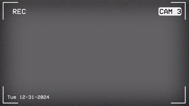 CCTV camera recording viewfinder screen overlay with static noise, ideal for security, surveillance, or retro video recording effects, transparent background, Cam 3. 4K Video
