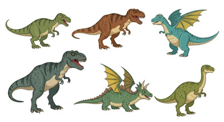 Collection of Diverse Dinosaur Illustrations on White Background. © Tono