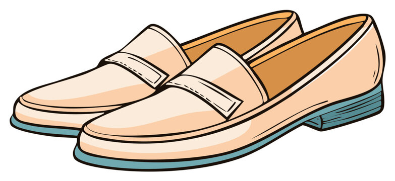 Cartoon vector illustration of a pair of classic peach colored loafer shoes for elegant comfort
