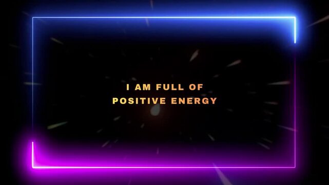 Motivational graphic in gold text centered in a neon blue and purple frame on a dark cosmic motion blur background.