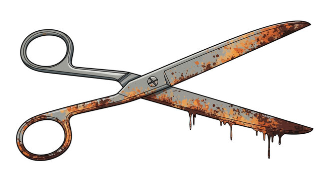 Rusty surgical scissors with dripping rust