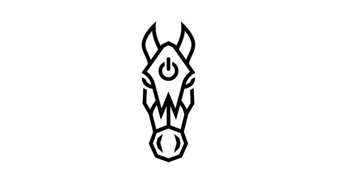Abstract illustration of a horse head with power button graphic on white