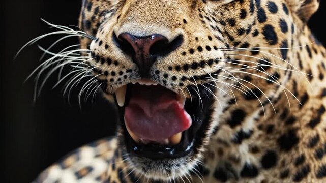 Close-up of a snarling leopard displaying sharp teeth in the wild outdoors