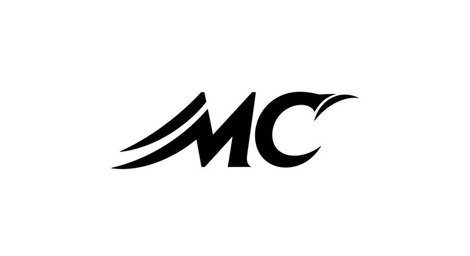 Abstract mc lettering with swoosh elements on white background vector
