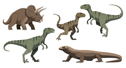 Collection of prehistoric dinosaurs and a lizard illustration. © Viva