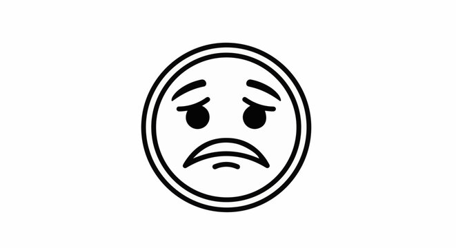 A simple black and white outline of a sad face emoji, conveying unhappiness