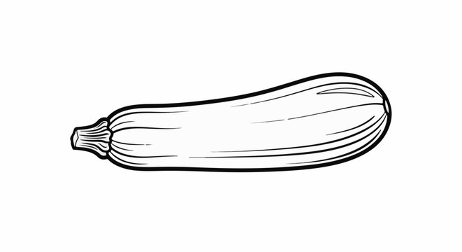 A simple black and white line drawing of a zucchini
