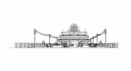 Fototapeta premium A sketch of a cruise ship's deck with lounge chairs and lights