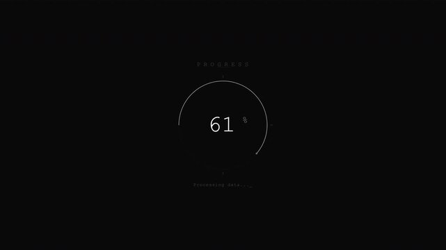 Animated abstract circle progress from 0 to 100%, High quality 4K video with alpha channel on black background.