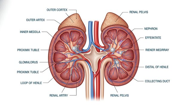 Anatomical Kidney Cross Section with Vascular Structures