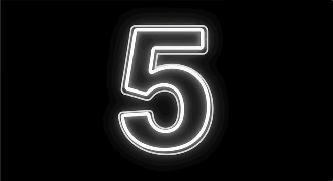 A stylized glowing number five with a soft white outline on a black background