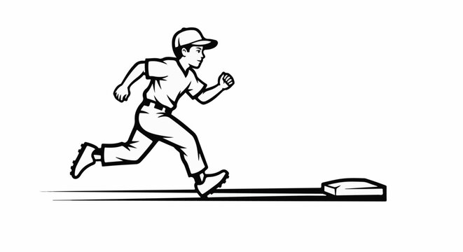 A young boy in a baseball uniform sprints towards a base