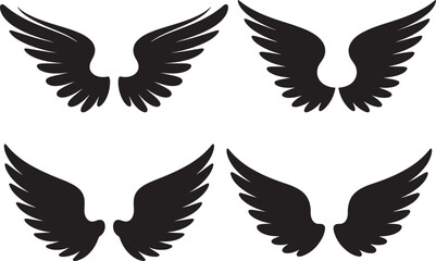 Fototapeta premium Angel Wing Silhouette Vector Illustration – Black and White Spiritual Clipart