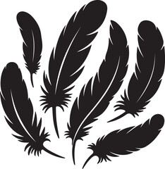 Obraz premium Collection of Black Feather Silhouettes Vector Illustration – Abstract Bird Feather Set Black and White Clipart