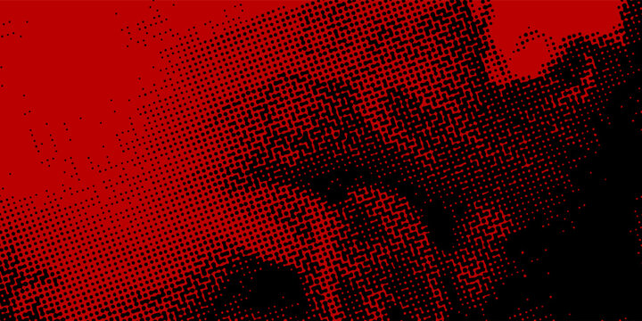 Abstract red and black halftone background with distressed dots and grunge texture. Bold vector illustration for comic book, action poster, urban streetwear, and edgy graphic design.