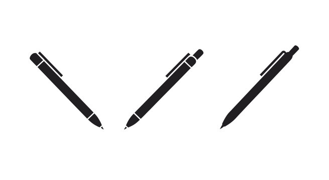 Three Black Pens with Silver Accents in V Shape on White Background