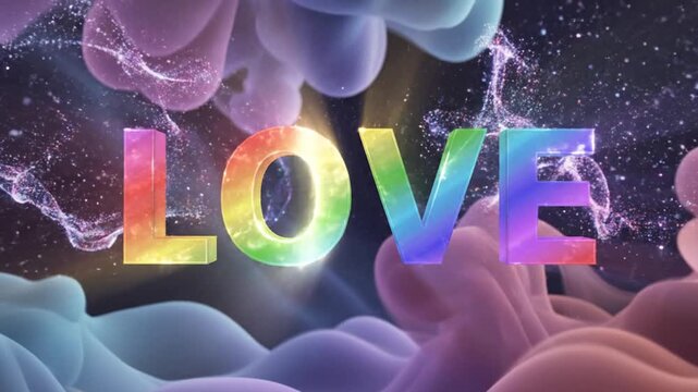 Colorful love text on abstract background with ethereal effects