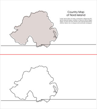 Continuous line drawing of Northern Ireland map. Map concept for education, intercity travel in Northern Ireland, infographics, science, web presentations in simple single line art style.