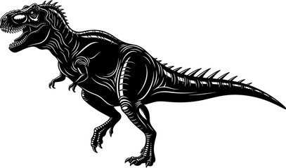 Powerful Tyrannosaurus Rex dinosaur silhouette vector illustration with detailed textures isolated on white background for prehistoric wildlife and museum designs. © Ahsan