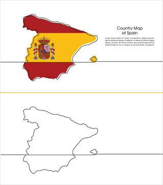 Continuous single line drawing of Spain map in White background. Map concept for Education, Travel between cities in Spain, infographics, Science, Web Presentations in simple single line art style.