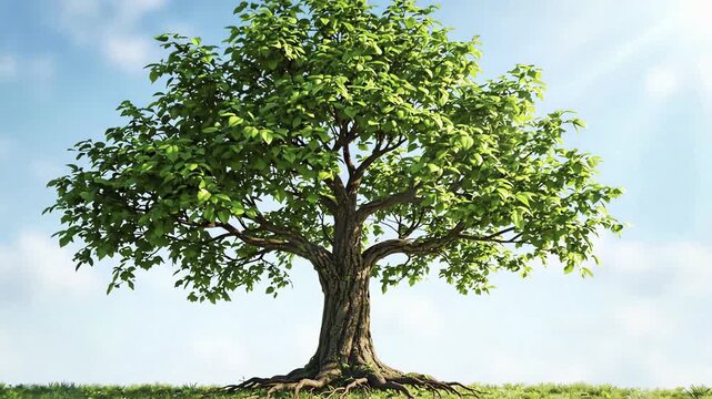 Green Tree Growing From Financial Growth Chart With Upward Arrow In Sunny Sky