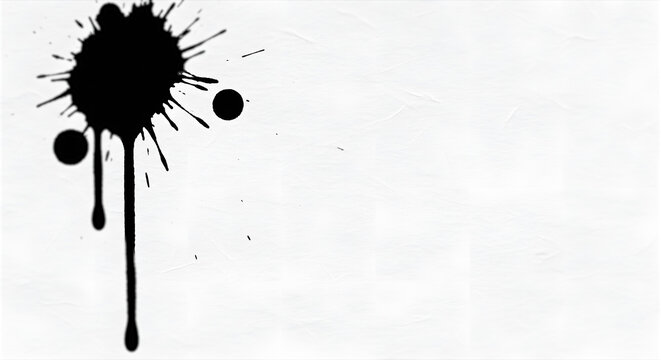 白背景に滴る黒いインクの飛沫 抽象的なテクスチャ 和風モダン クリエイティブなコピースペース