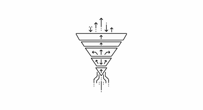 Abstract funnel diagram illustrating process flow with directional arrows