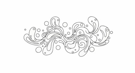 Fototapeta premium Abstract liquid splashes and bubbles, black outlines on white background