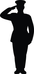 Fototapeta premium Black silhouette of a male soldier in uniform giving a military salute