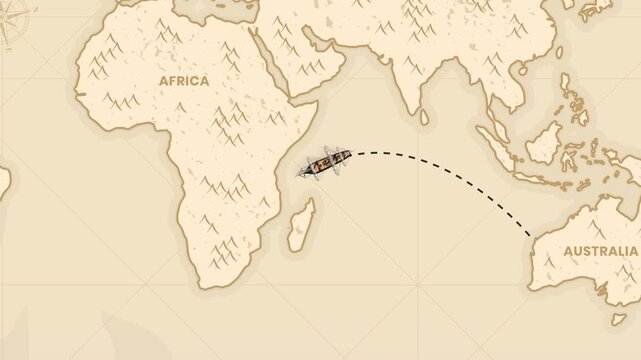 Ancient Shipping Route from Australia to Europe Vintage Map Animation